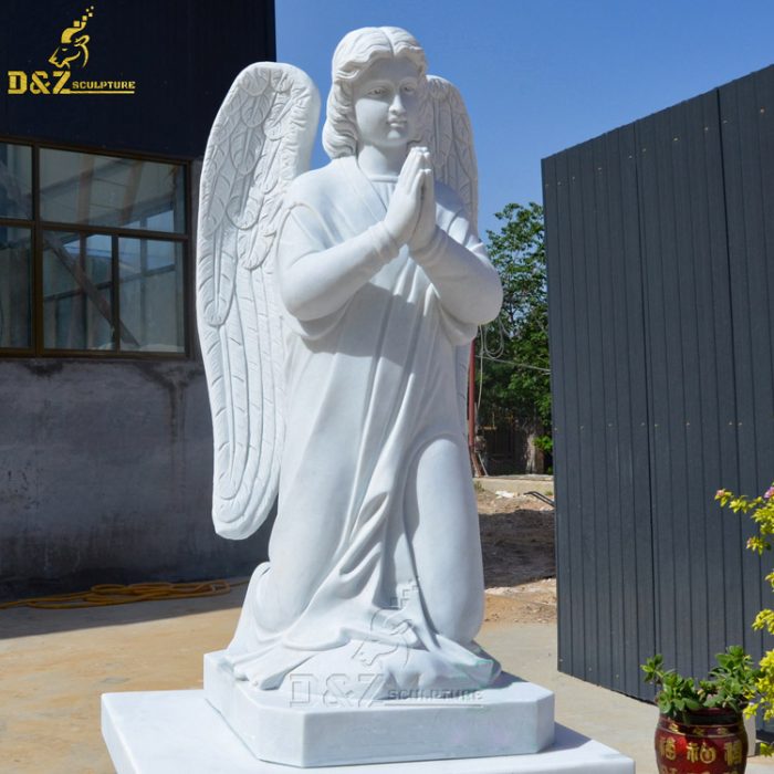 White marble carving life size kneeling angel garden statue DZM-1410