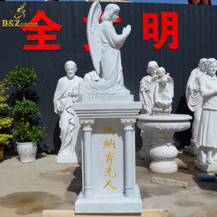 White marble carving life size kneeling angel garden statue DZM-1410