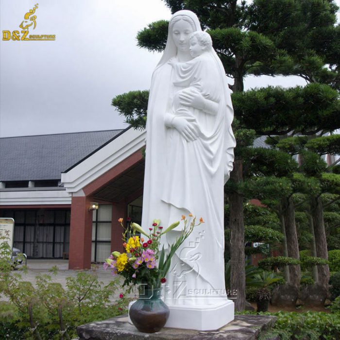 White marble hand-carved our lady of grace statue holding Jesus DZM-1494