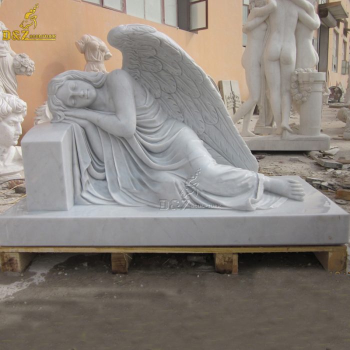 White marble outdoor memorial garden angel statues DZM-1508