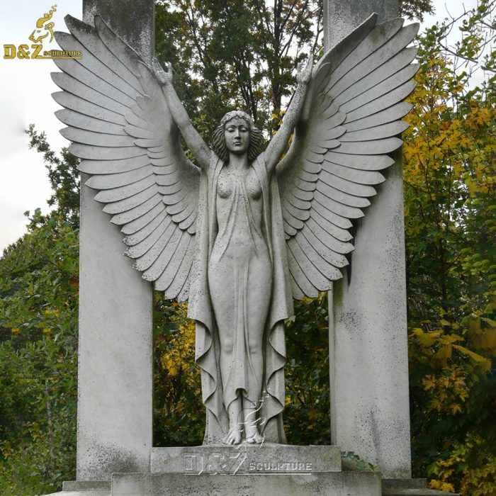 White winged stone marble garden life size cemetery angel statue DZM-1463