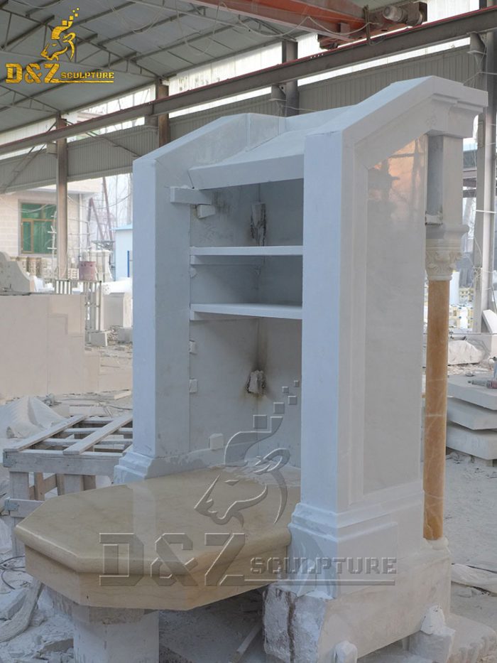 Hand Carved Church Ambo White Marble Polishing The Pulpit DZM-1551