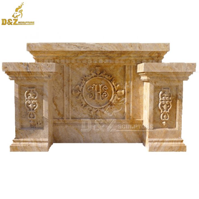 Hand carved stone beige marble church altar table DZM-1540