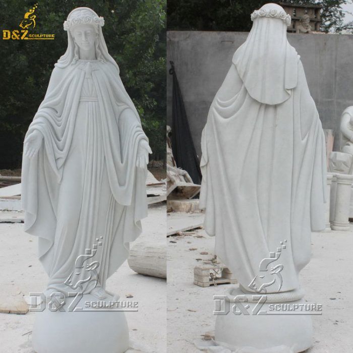 Stock outdoor religious statues mary with a wreath DZM-1517