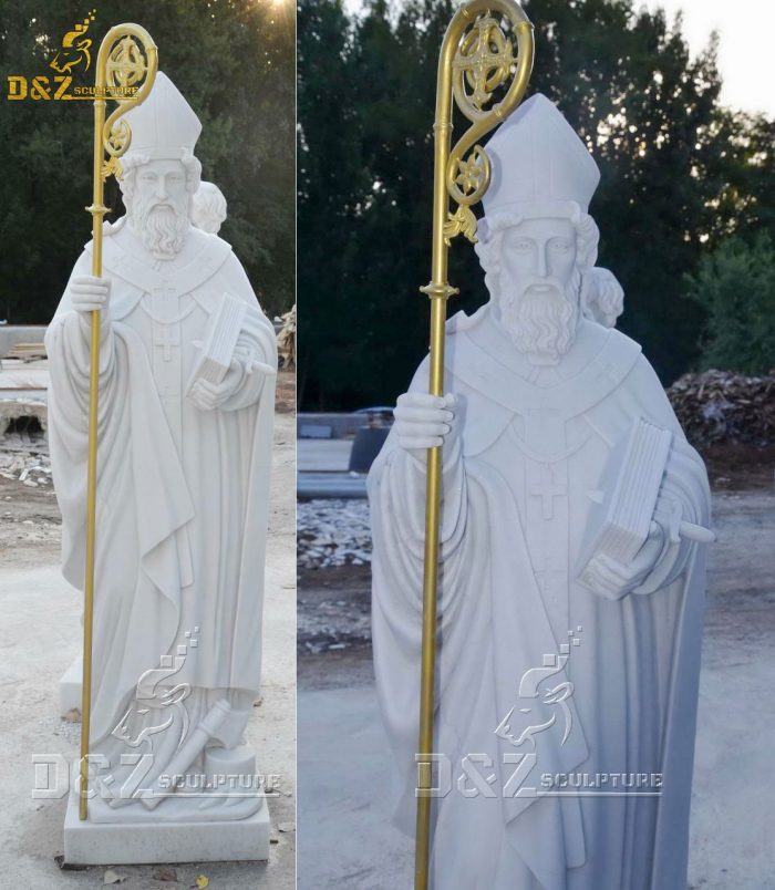 Beautifully Carved White Marble Religious Statue of St. Boniface DZM-1559