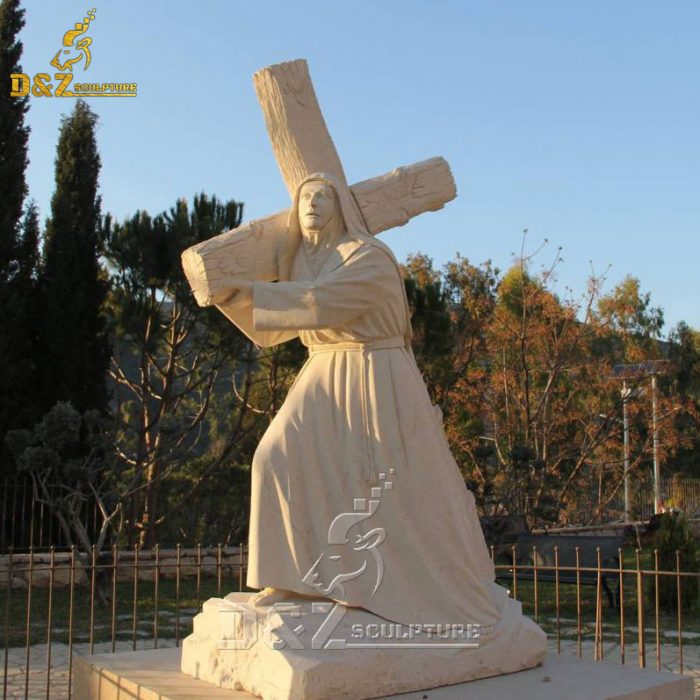 Marble statue of saint rafqa carrying a cross DZM-1566