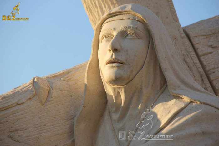 Marble statue of saint rafqa carrying a cross DZM-1566