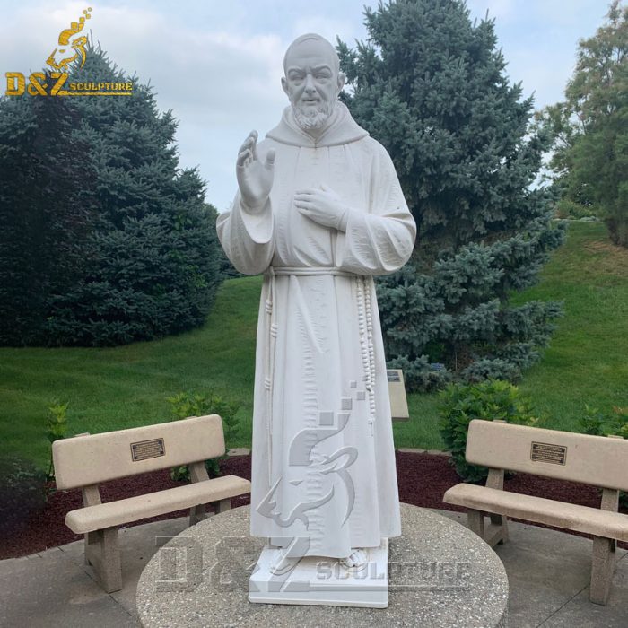 Natural white marble religious st padre pio statue DZM-1557