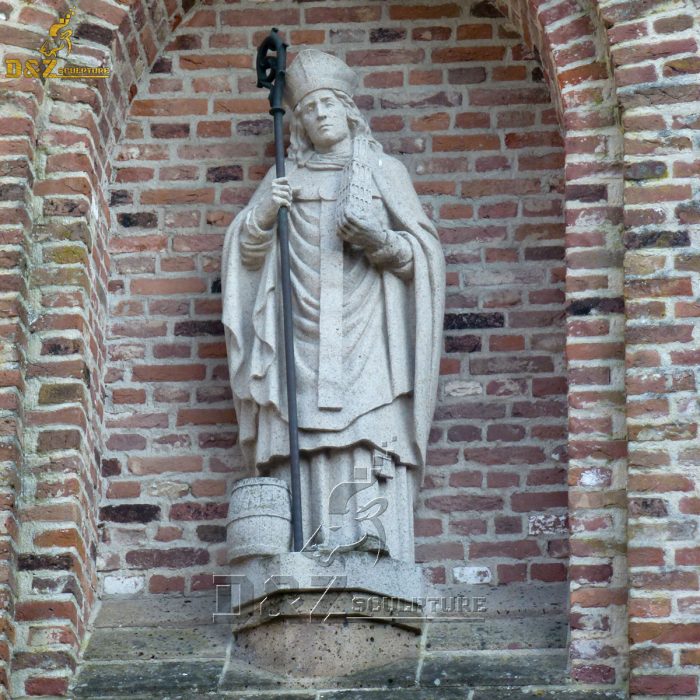 Outdoor natural stone hand carving Sint Willibrordus statue DZM-1272