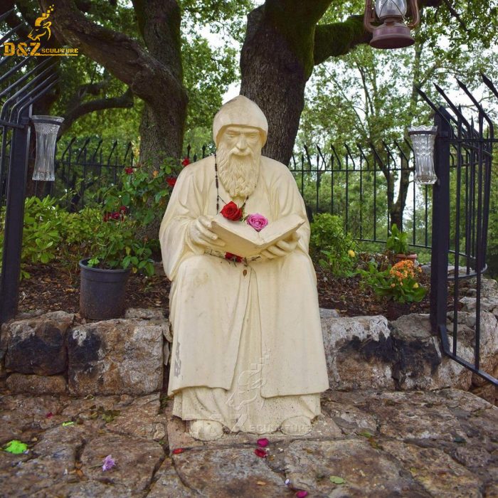 Outdoor Garden Decoration Natural Stone beige Marble Saint Charbel Makhlouf Sculpture DZM-1596