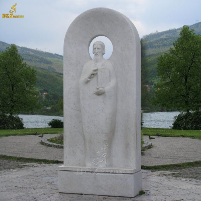 Garden outdoor decoration white marble St. Sava statue DZM-1621