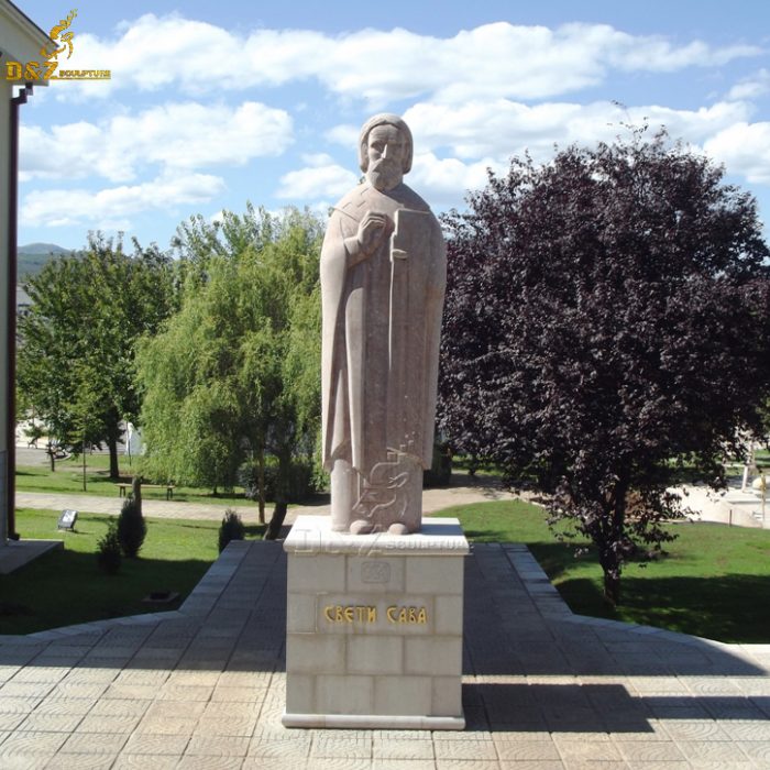 Large Church Outdoor Hand Carved Natural Stone Saint Sava Archbishop of Serbia Statue DZM-1624