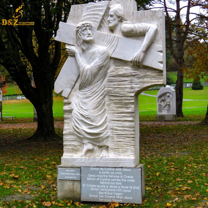 White Marble Carved Simon of Cyrene helps Jesus to carry the cross 5 Sculpture DZM-1608