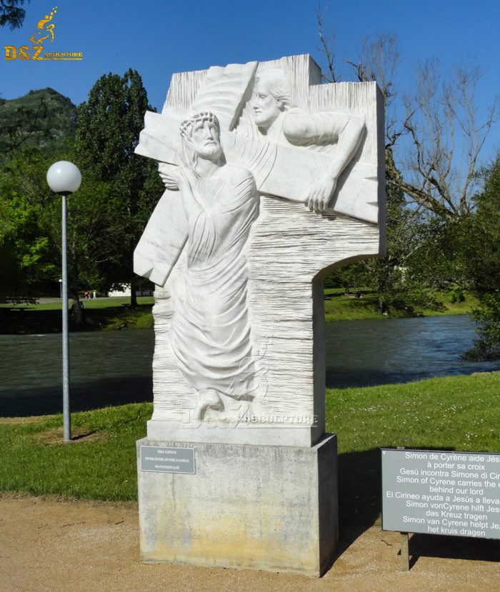 White Marble Carved Simon of Cyrene helps Jesus to carry the cross 5 Sculpture DZM-1608